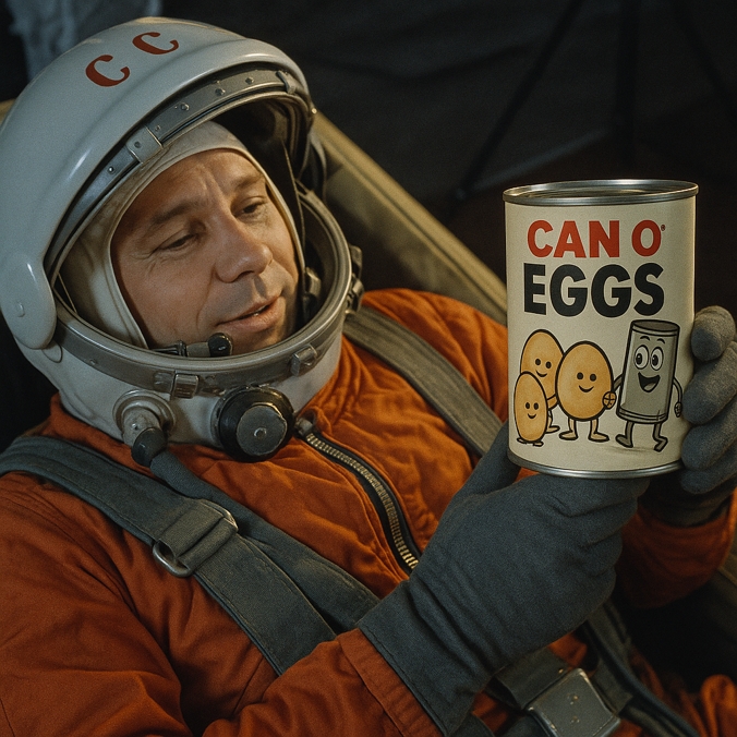Cosmonaut with CAN O' Eggs